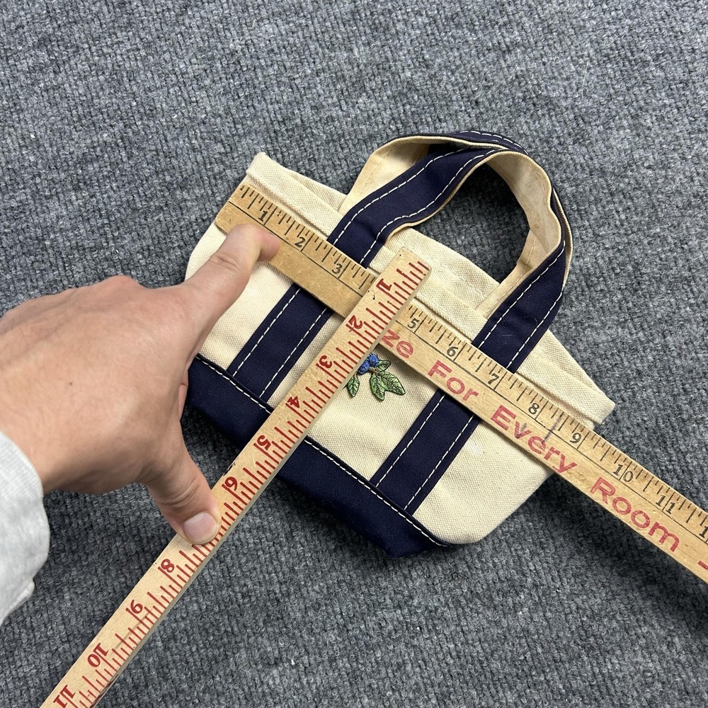 L.L.Bean Boat And Tote Bag Mini Natural Navy Canvas Blueberry Embroidered USA - Picture 8 of 8